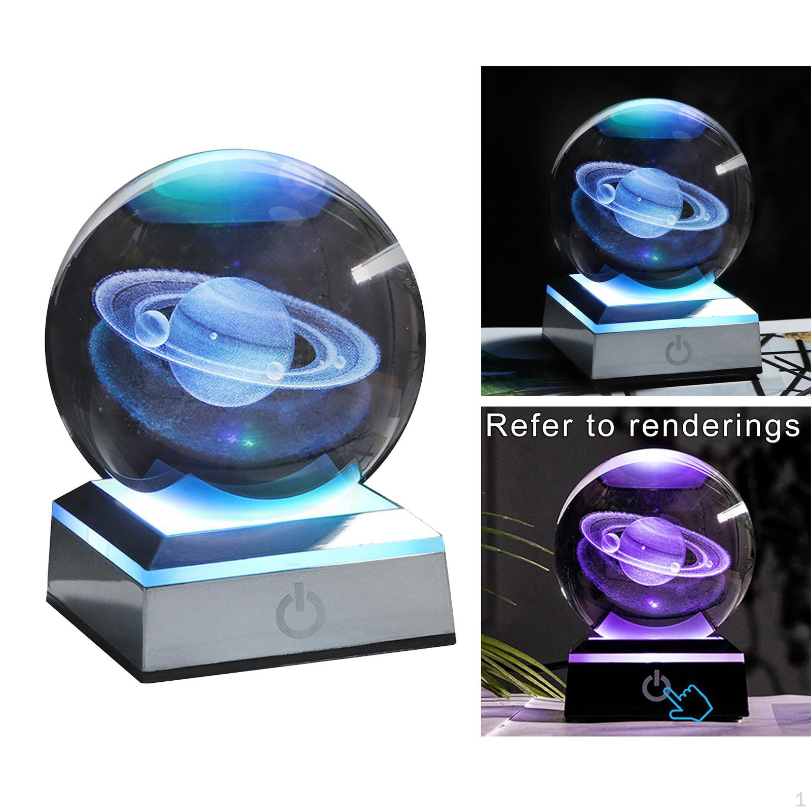 

, 80mm 3D Planets Glass Ball with LED Lamp Base for Home Decoration and Christmas Memorial Wedding C