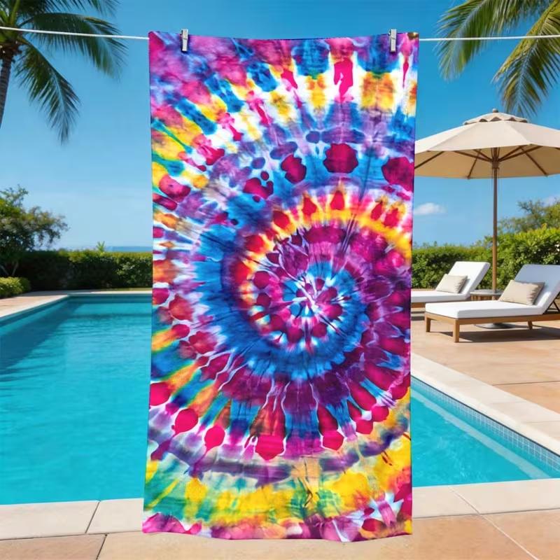 Vibrant Rainbow Spiral Tie Dye Print Beach Towel Quick Dry Sandproof Bohemian Towel Hippie Style Beach Pool Travel Yoga Towel