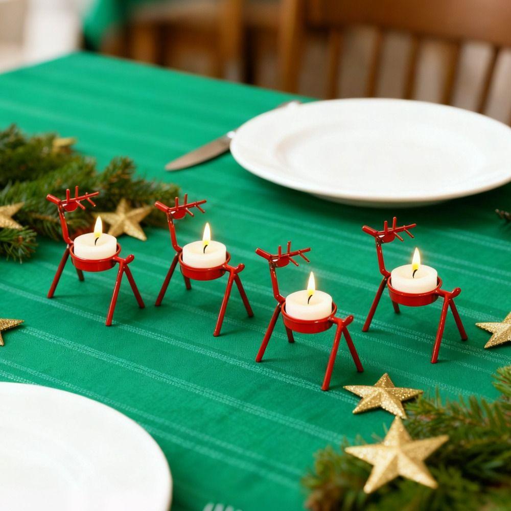 Standing Christmas Reindeer Tealight Holders Iron Metal Tea Light Candle Holders  Festivel