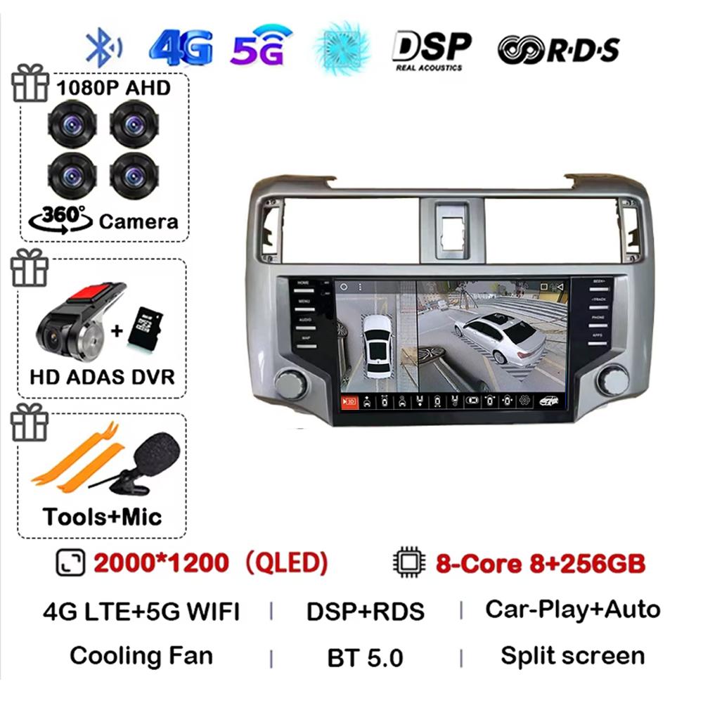 2Din Android 14 Auto Radio Per Toyota 4Runner 2014 - 2025 Lettore Multimediale WiFi BT Carplay 4G GPS