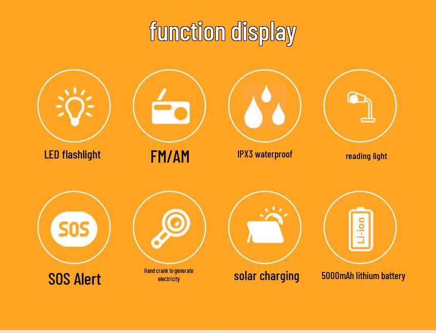 Hand-Crank Solar Emergency Radio with Lighting Function
