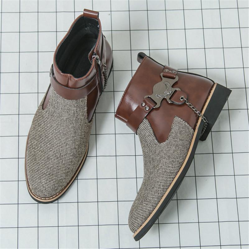 New Arrival Trend Men's Pointed Mixed Patchwork Ankle Boots British Designer Botas Trend Casual Luxury High-top Punk Rock Shoes