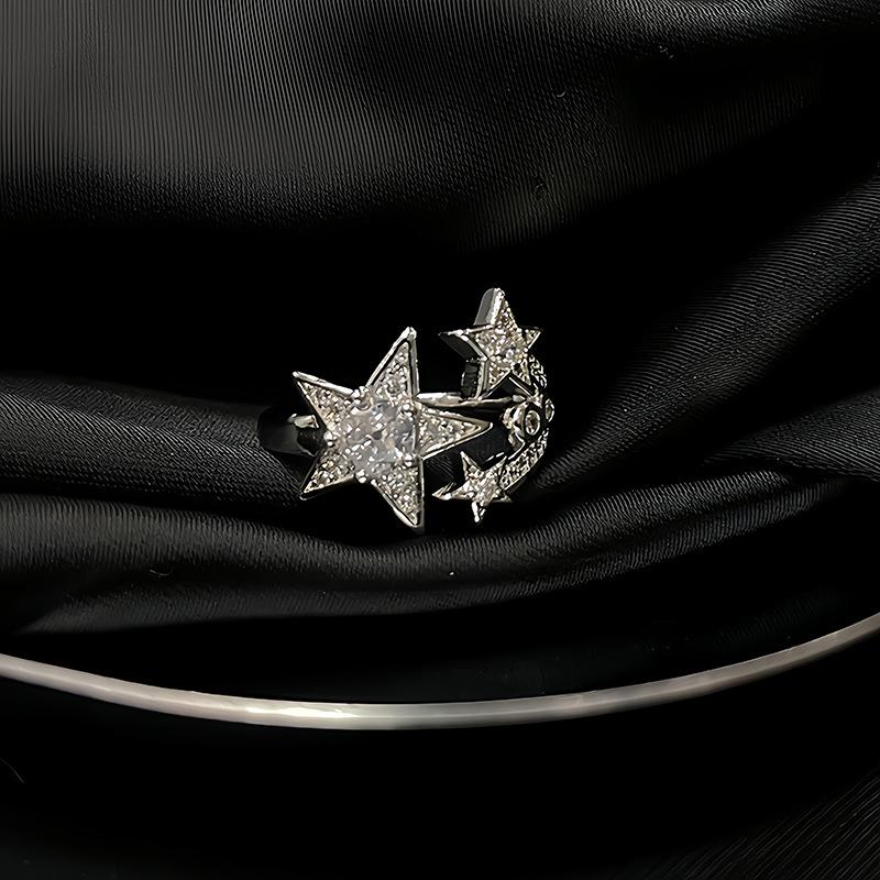 Light Luxury, High-End Feeling, Full Of Diamonds, Zircon Feathers, Camellia, Star Light Opening Ring, Niche Design, Stacked Personalized Ring