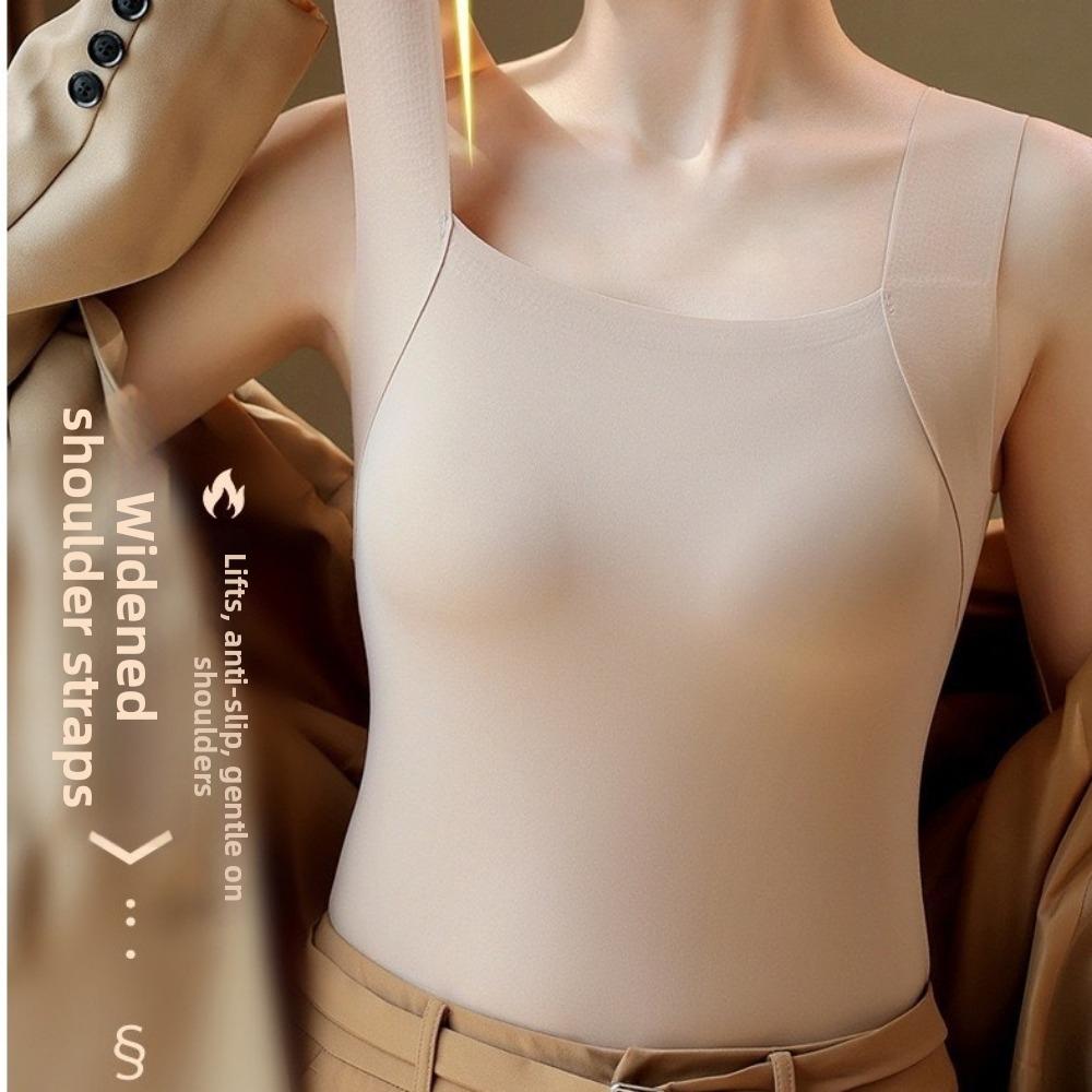 U Neck Seamless Camisole Fixed Cup Velvet Camisole Comfortable Thermal Vest Single Wear