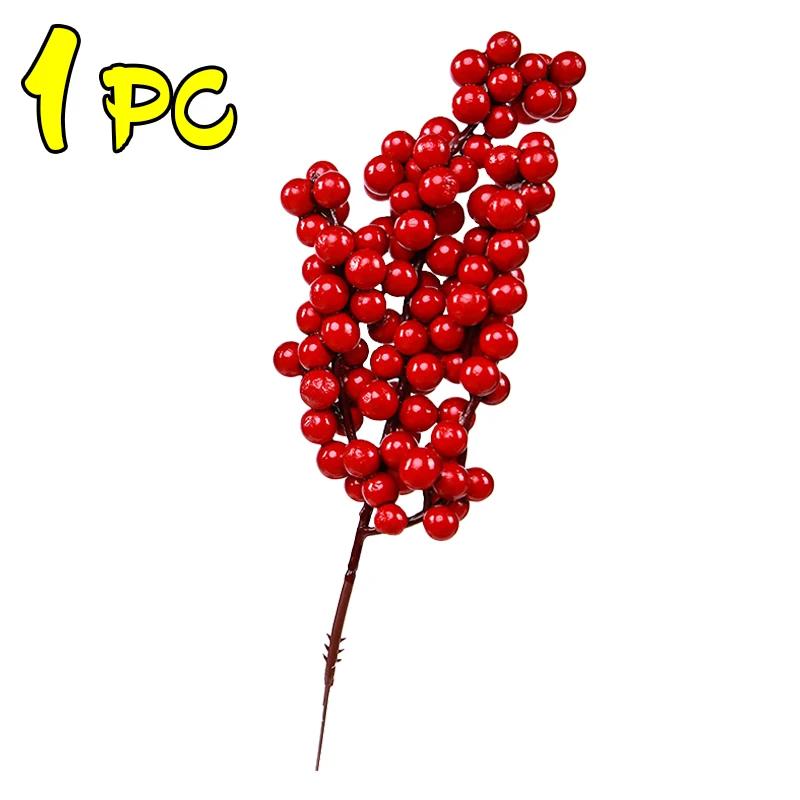 50/1PCS Christmas Red Berry Branches Artificial Holly Berries Stamen Fake Flowers Plants Ornaments for New Year Party Home Decor