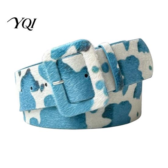 Stylish Metal Pin Buckle Belt Women Cow Pattern Belt, Imitation Horse Hair Leather Waist Casual Fabric Covered Band for Jeans Dresses