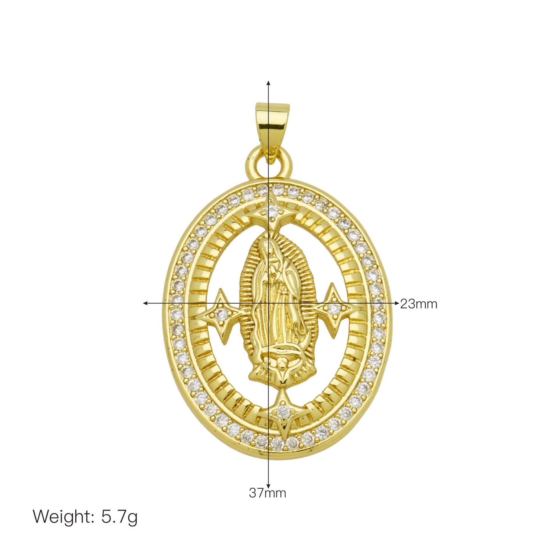 

Design Sense Personality Oval Hollow Copper Gold Plated Zircon Light Luxury Virgin Mary Necklace Pendant
