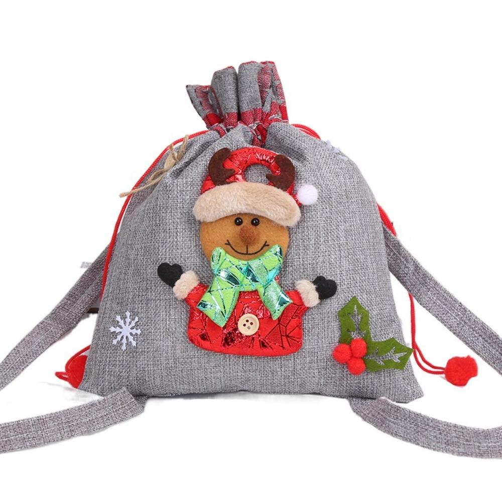 

Santa Claus Christmas Gifts Bag Cartoon Doll Drawstring Handbag Christmas Candy Bag Men/Women серый