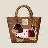 Retro Striped Dachshund Dog Woven Bag Trendy Cute Handbag Large Capacity Tote Bag  Bamboo Handle Vegetable Basket Bag