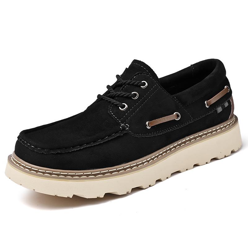 Men's Casual Thick-Soled Leather Lace-Up Boat Shoes, Size 46