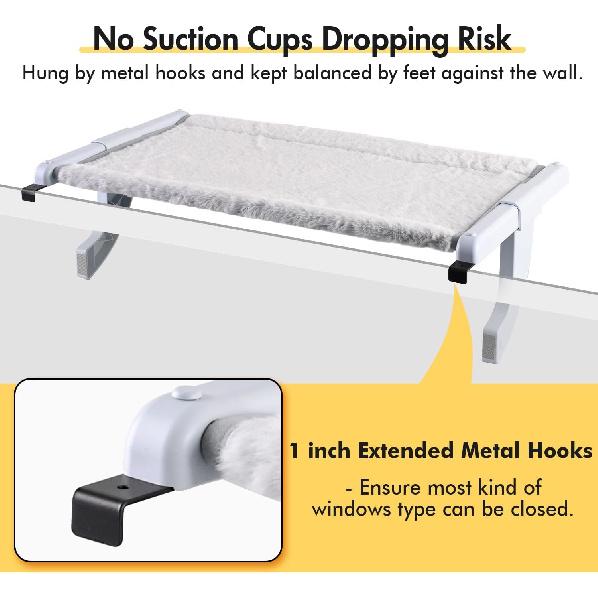 Window Sill Mount Cat Perch for Indoor Cats, One-Step Sliding Clamping Slot Adjustment Cat Hammock with Washable Cover, No Suction Cups Pet Bed for