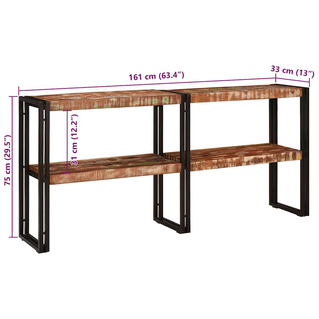 Console Table with Shelf Multicolored Solid Upcycled Wood