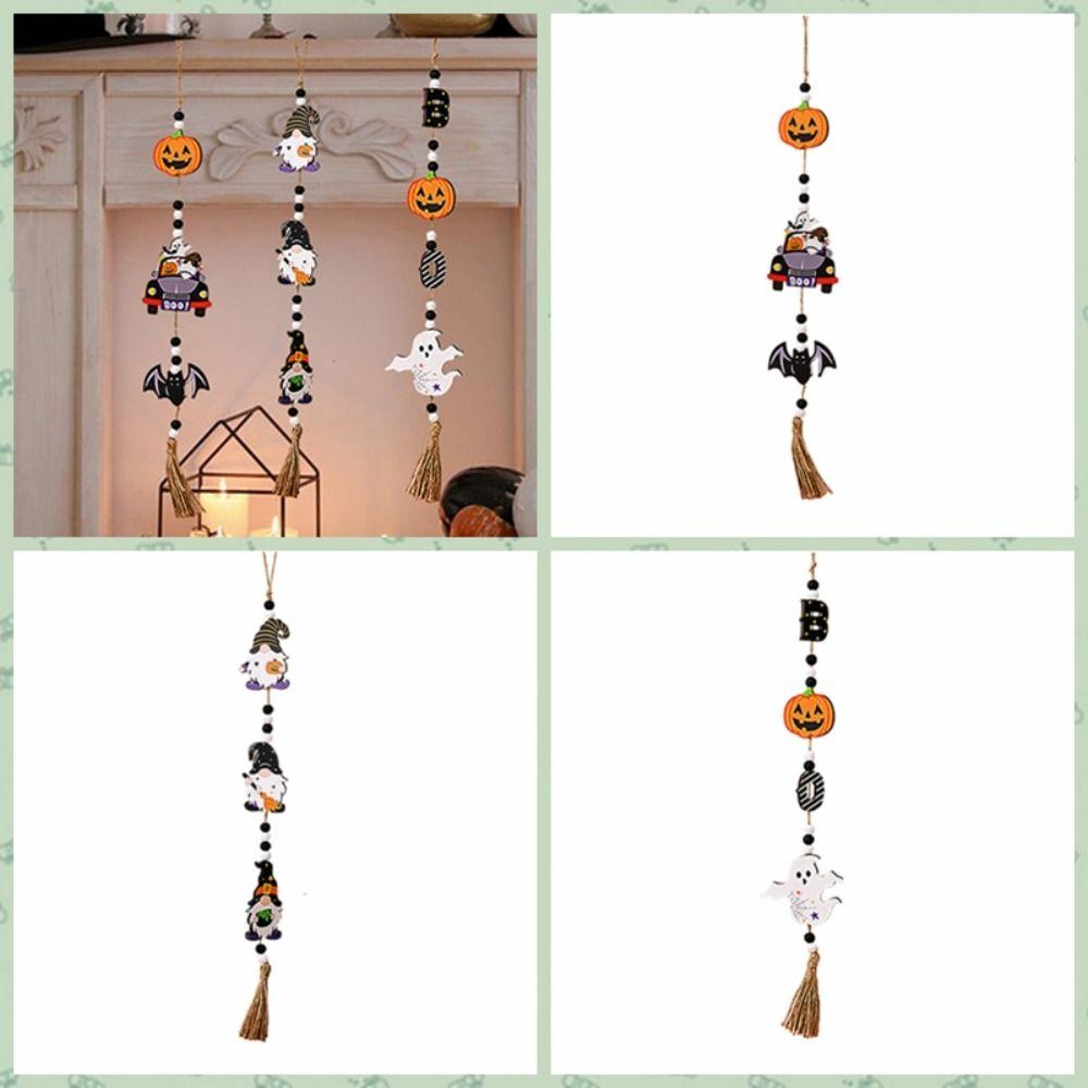 With Tassels Halloween Wooden Beads Pendant Long Pumpkin Beads Pendant  Halloween Decor