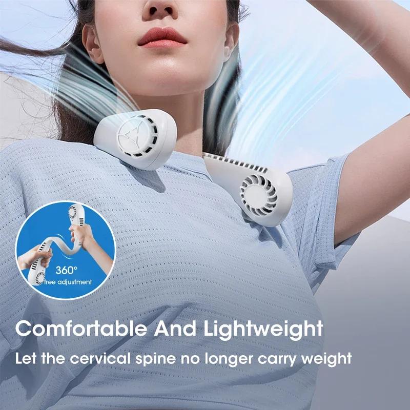 Portable Bladeless Hanging Neck Fan Air Cooling Rechargeable Wearable Head USB Mini Fan Traveling Outdoor Sports Running Fans
