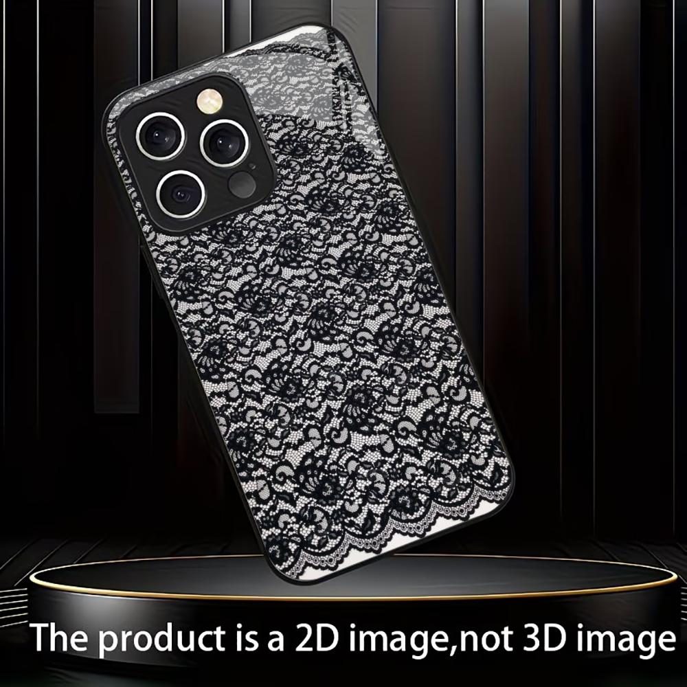 Moderne Schwarze Spitze Floral Handyhülle Handys für iPhone 17 Pro Max Hülle Glas für iPhone 17 16 15 14 13 12 11pm Pro Plus
