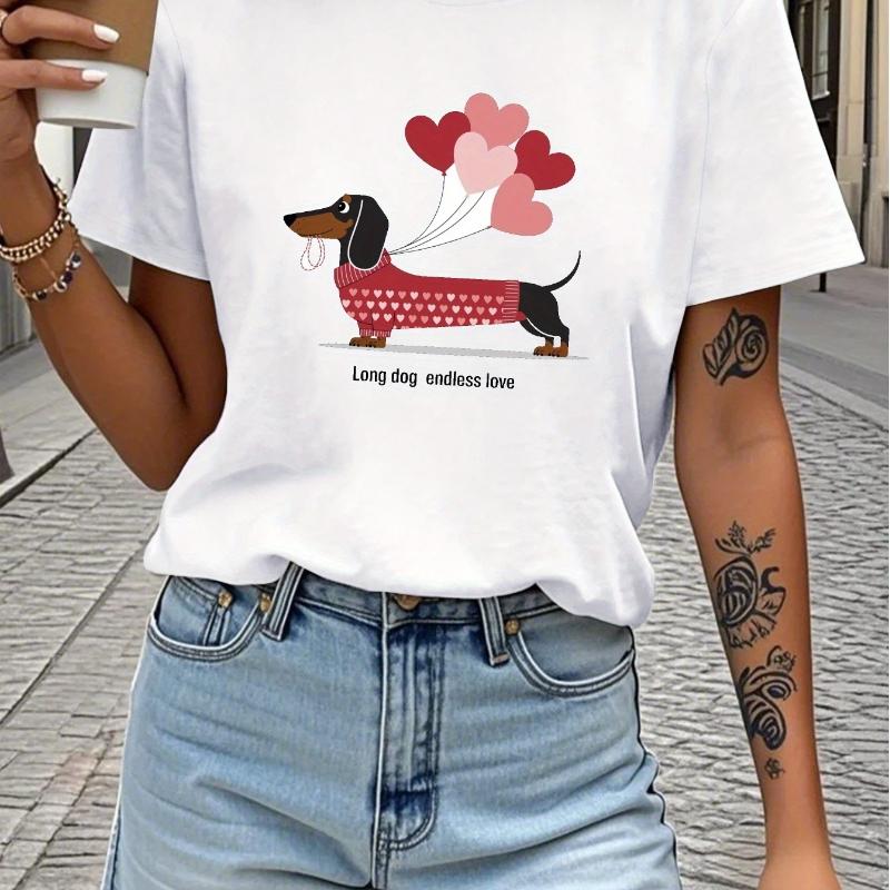 

Teediy Dachshund Balloons Long Dog Endless Love Pure Women S T-Shirt Comfort Women s Harajuku Sleeve Casual Aesthetic Clothes XL білий