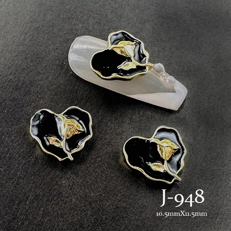 Trending Nail Art Alloy Camellia Pendant: Drip Oil Love, Black & White Rose, Color Edge Flower, Tassel Nail Diamond.