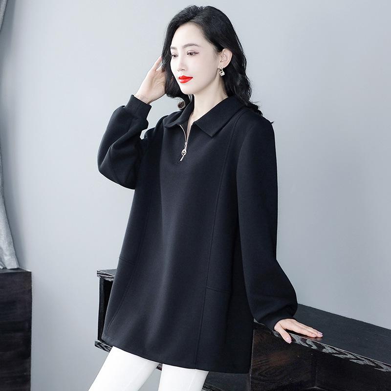 

Осенне-зимняя шерстяная толстая свободная футболка-поло для женщин среднего возраста. XL (100-160 jin)