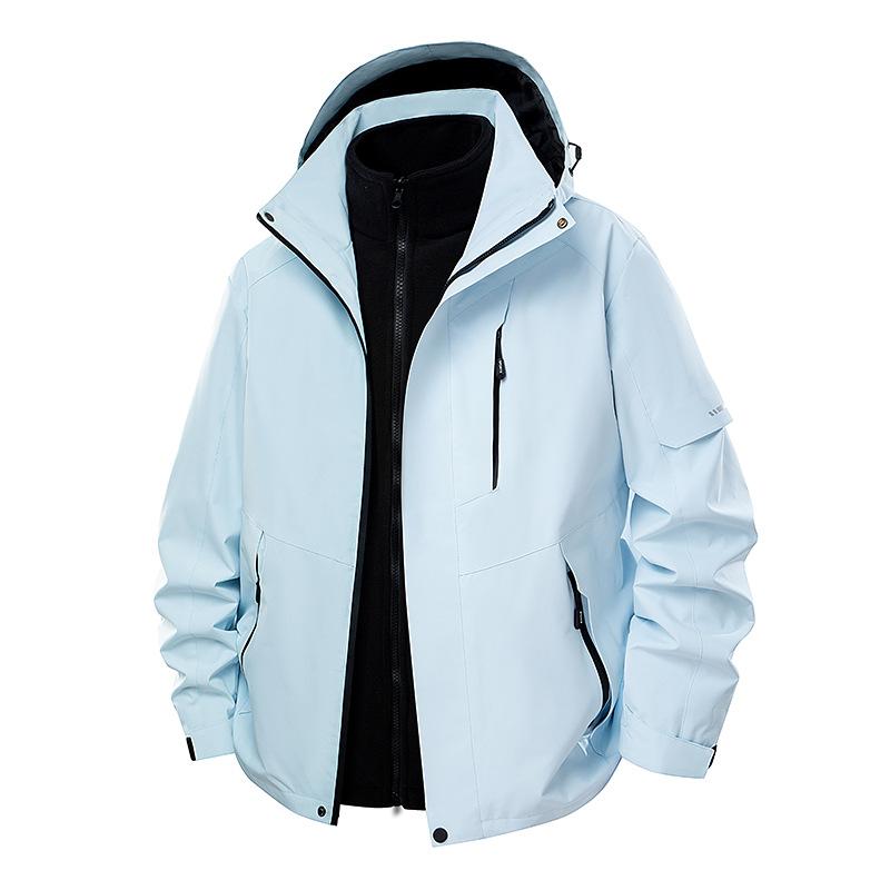 Outdoor Three-In-One Waterproof and Windproof Jacket with Color-Matching Removable Hood Jacket