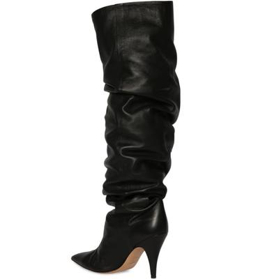 Herbst- und Winterschuhe aus Kuhhaut, Reitstiefel, spitze Zehenpartie, warm halten, plissierte Verzierungen, Stilettos, dünne High Heels, Overknee-Stiefel