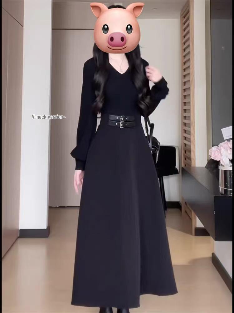 Elegantes kleines schwarzes Kleid für zierliche Frauen mit taillierter Taille - Französischer Hepburn-Stil für den frühen Herbst 2025