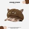 Japanese Cute Plaid Cat Ear Octagonal Hat Female Spring And Autumn Literary And Artistic Versatile Face Small Peaked Cap Newsboy Hat