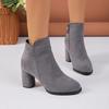 2025 Women Retro Ankle Boots Autumn Winter High Heels Short Boots Flock Party Shoes Women Large Size Zapatos De Mujer