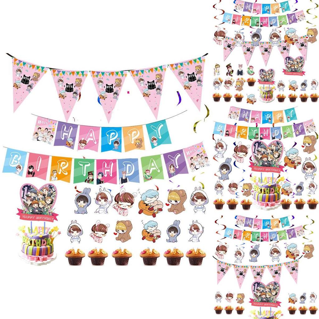 Vibrant Bts Bangtan Boys Birthday Party Supplies Decor With Happy Birthday Banner And Cake Topper