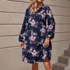 Women's Vintage Print Fashion Temperament Elegant Floral Print Lantern Sleeve Dress