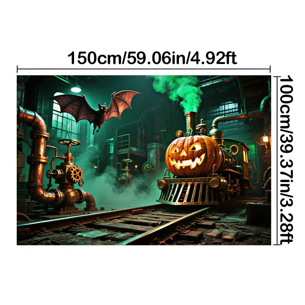 

Поезд с тыквенной головой, дизайн летучей мыши - баннер для Хэллоуинской вечеринки для фотобудки, вечеринки, декора на Хэллоуин, праздничного мероприятия, украшения стен, украшения дома 150*100cm/59*39in/5*3ft