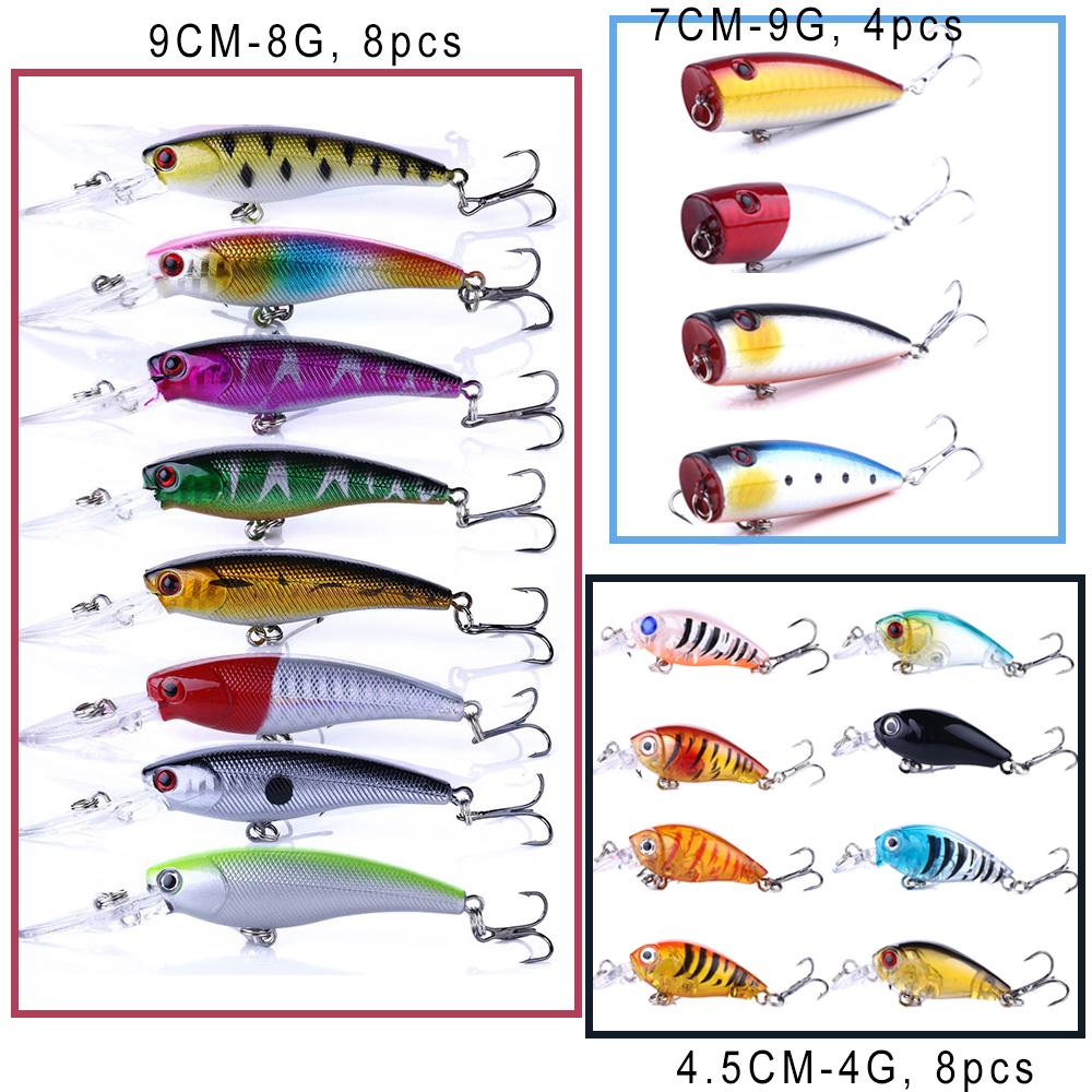 Fishing Lures Kit Mixed Including Minnow Popper Crank Baits with Hooks for Saltwater Freshwater Trout Bass Salmon Fishing