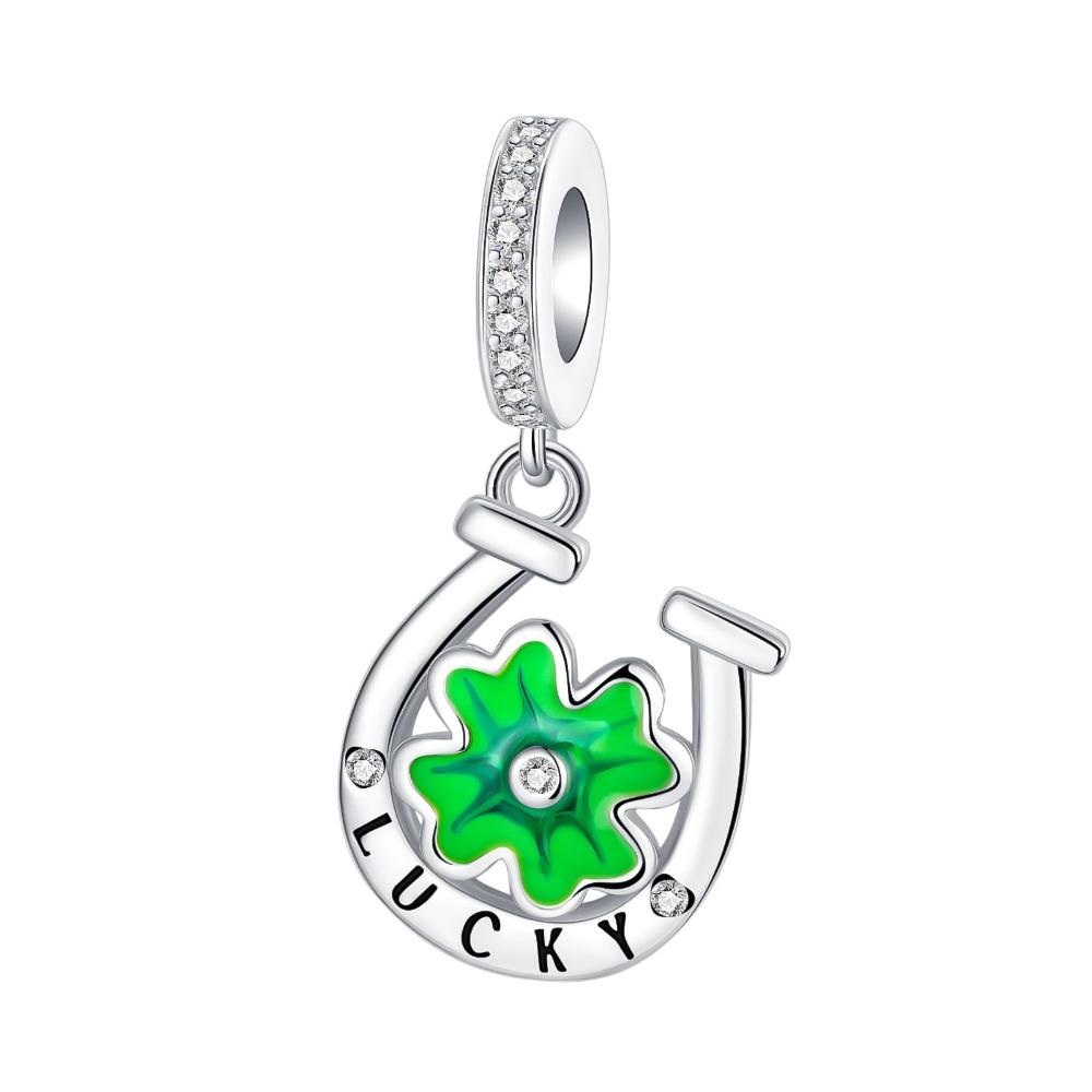 925 Silver Four Leaf Clover Pendant Green Lucky Charm Beads DIY Jewelry for Women Bracelet Making Diy