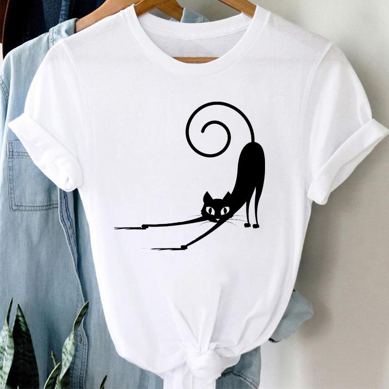 T-Shirts Women Cute Cartoon Print Fashion Tshirt For Woman Tees Tops Graphic Female T Shirt White Womens T-Shirt