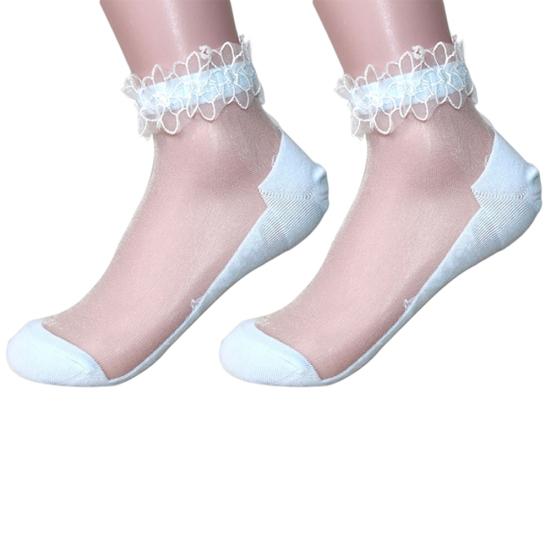 Women Fashion Ultrathin Transparent Beautiful Lace Flower Elastic Short Socks