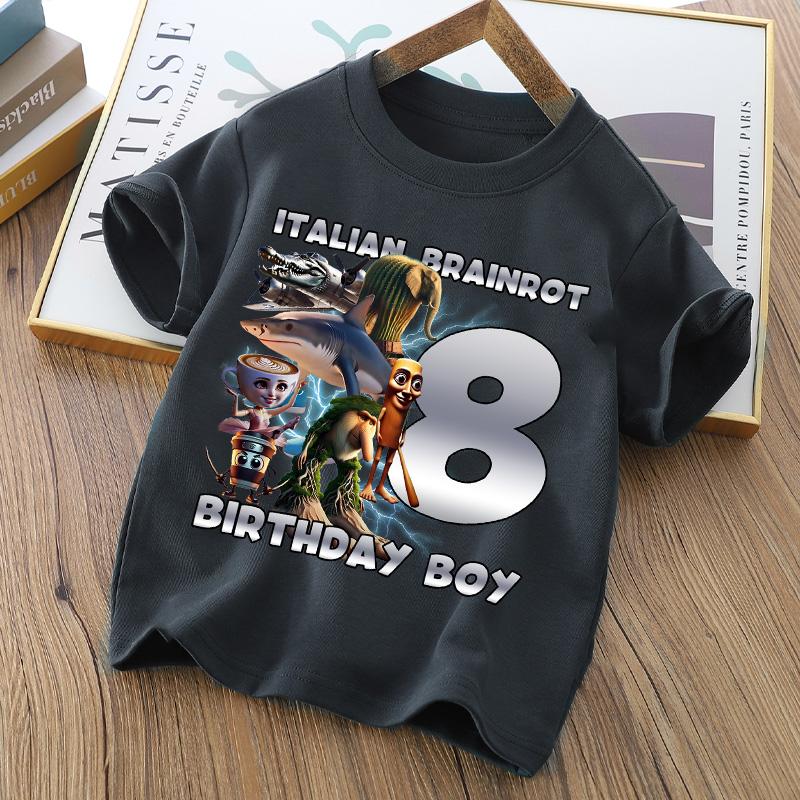 Tralalero Tralala Digit 1-9 T-shirt Boys Tungtung Sahur Brainrot Tees Child Summer Short Sleeve Birthday Tops Kids Clothes Gift
