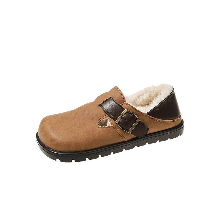 Fleece Boken shoes women's 2025 new autumn and winter women's shoes fleece retro one-pedal lazy single shoes fluffy shoes