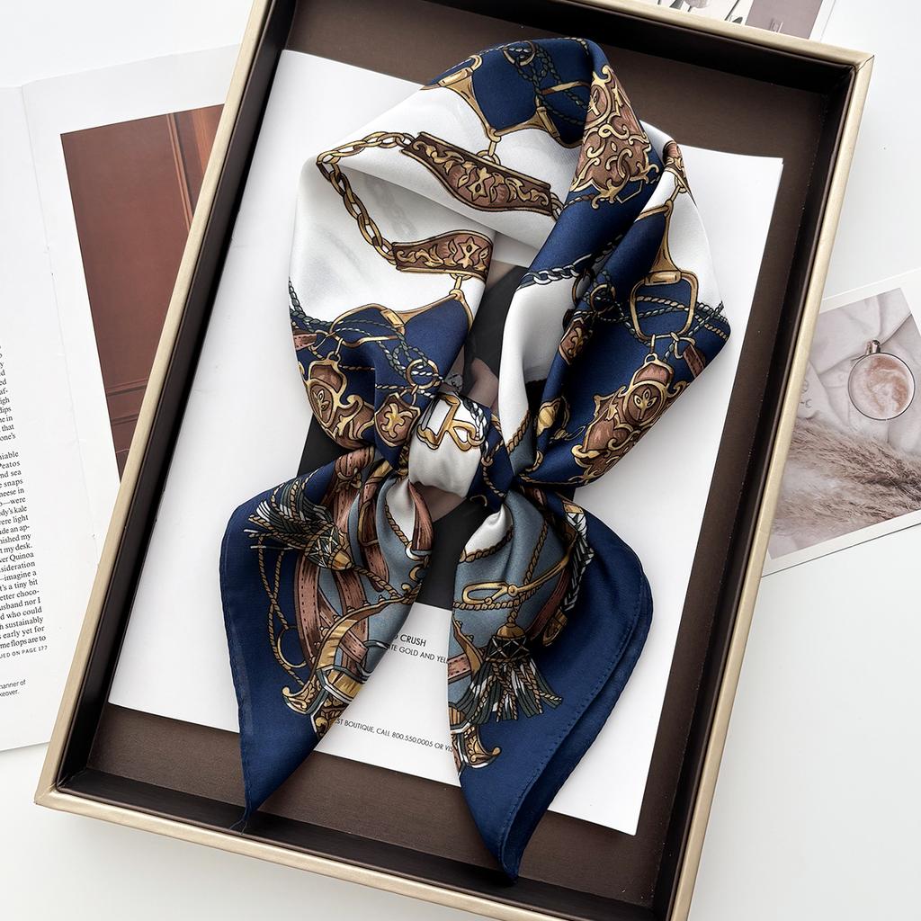 70*70cm Luxury Design Square Hair Scarf for Women Hijab Small Neck Tie Hand Wrist Kerchief Female Headband Foulard