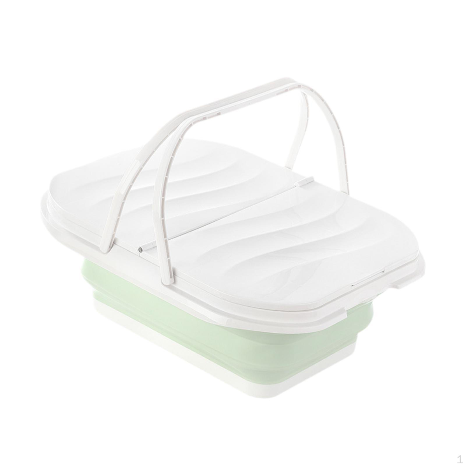 

Collapsible Picnic Basket Camping Sink Multiuse Fruit Handbag Portable Shower Basin with Lid зелёный