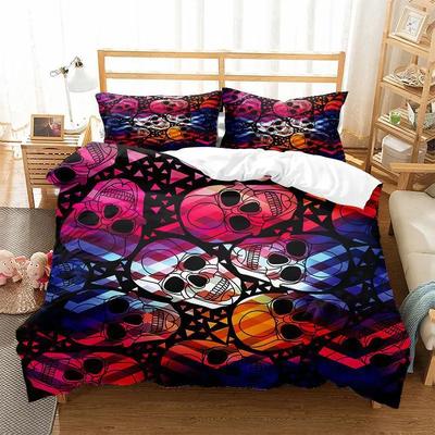Halloween Bedruckte Bettdecke 2 Personen Bettwäscheset Farbe Zuckerschädel Bettbezug Mit Kissenbezügen Mikrofaser Bettbezugset Schlafzimmer