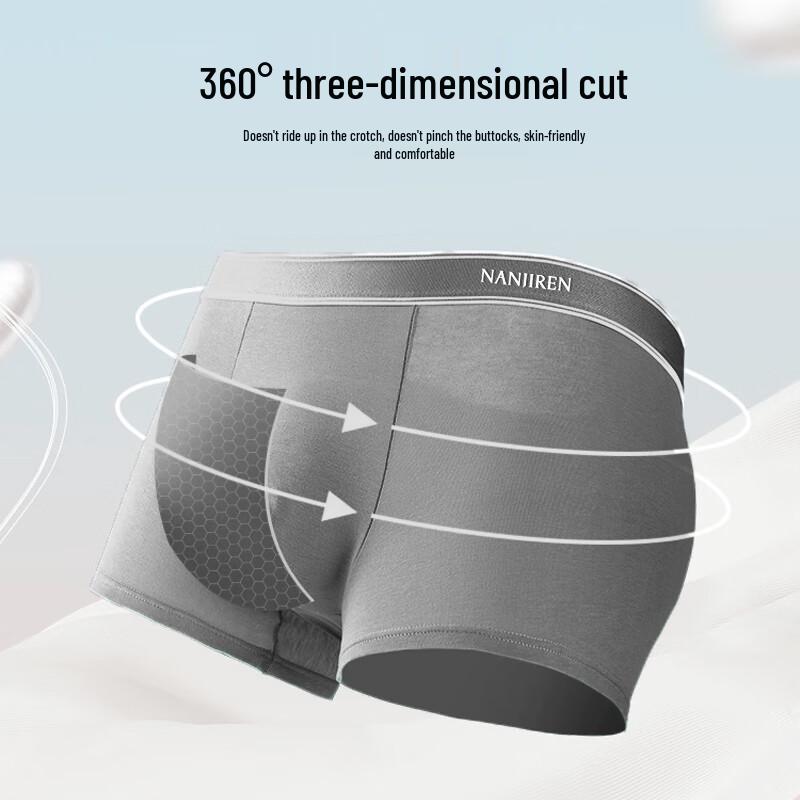Nanjiren Men's Cotton Blend Antibacterial Boxer Briefs 3-Pack