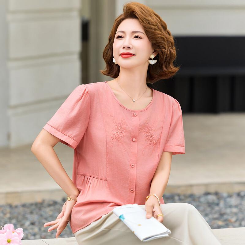 PaSiTe Women s Summer Loose Fit Embroidered Short Sleeve Shirt 2XL