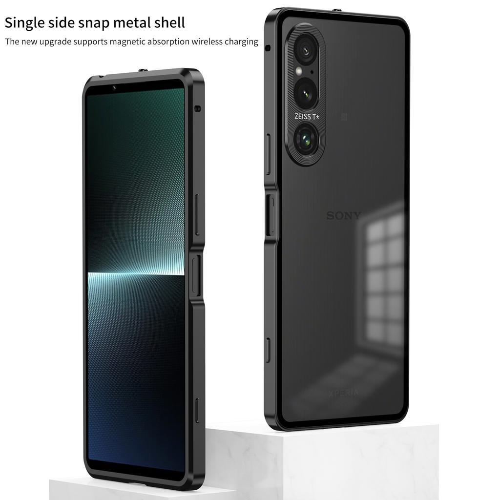 For Sony Xperia 1 V Matte Case Aluminium Alloy+PC Phone Cover with Pop-Up Snap Lock