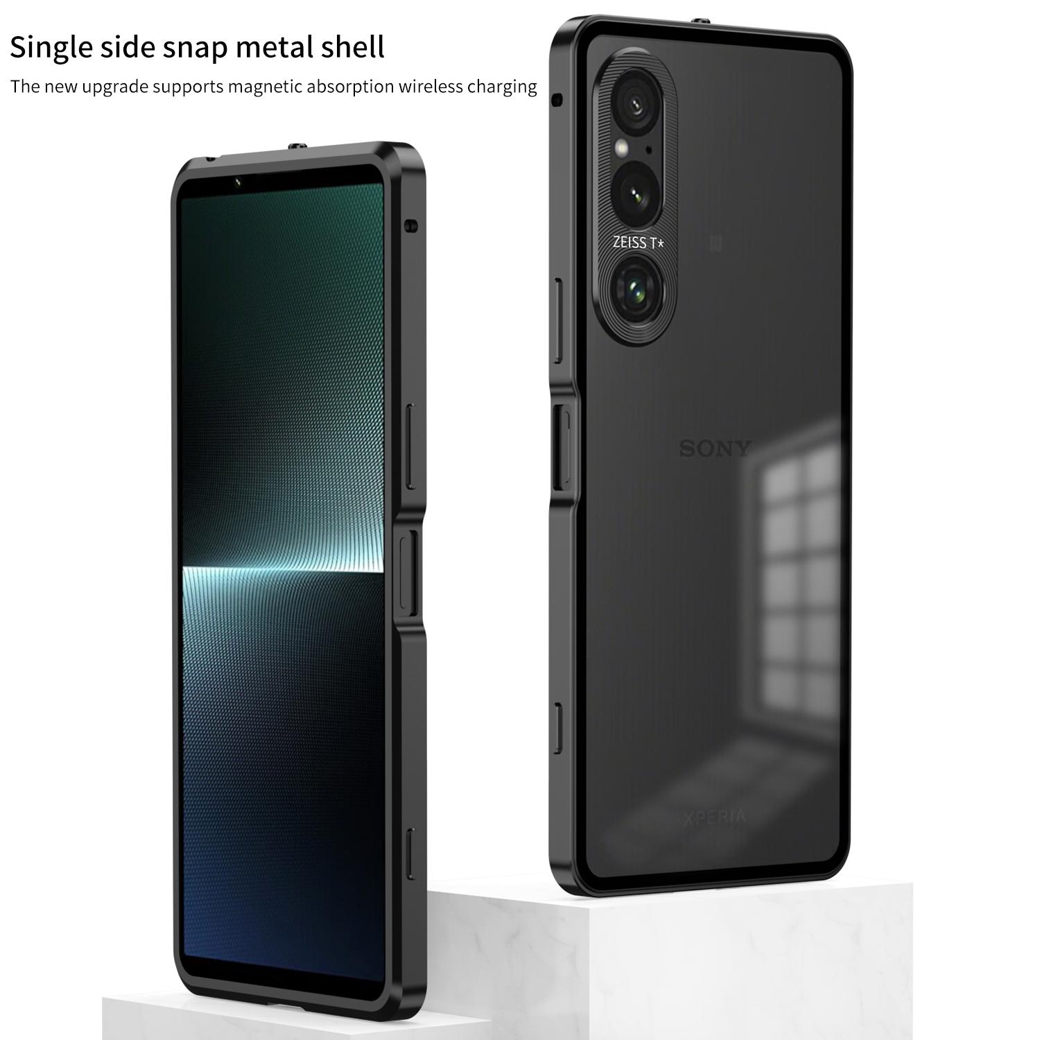 

For Sony Xperia 1 V Matte Case Aluminium Alloy+PC Phone Cover with Pop-Up Snap Lock Black