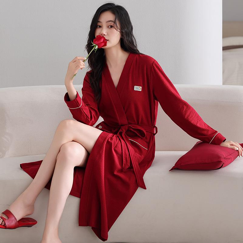 

Nightgown Women S Spring And Autumn Cotton Bathrobe Long-Sleeved Women S Loose Large Size Medium And Long Dressing Gown Bathrobe L