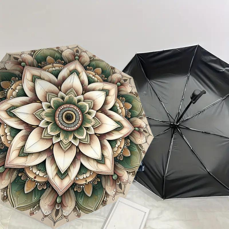 1 Stück Lotus-Mandala-Schirm - 8 Speichen verstärkt, Automatisches Öffnen, Leicht & Langlebig, Niedliches Modeaccessoire für den Außenbereich, Strand oder Freizeit, Strandschirm