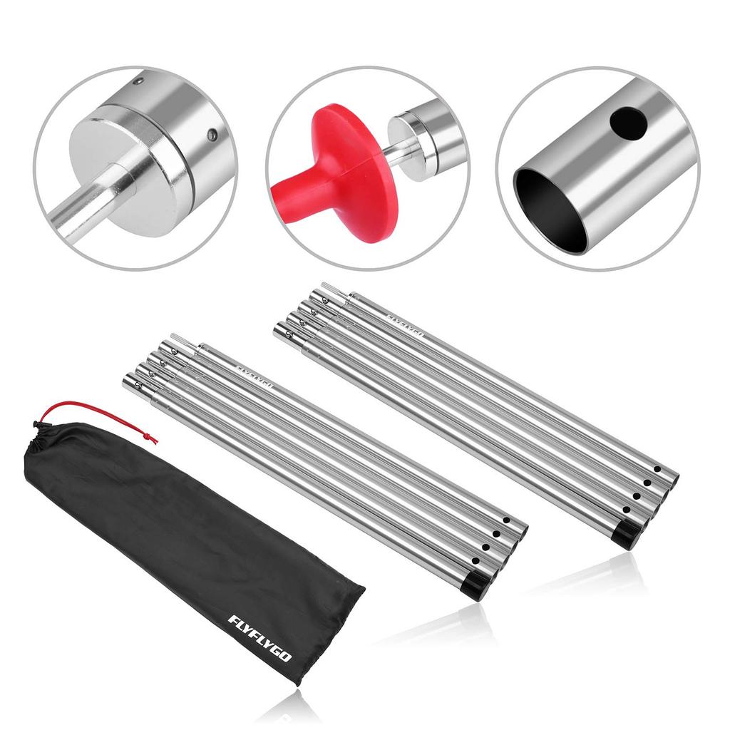 FLYFLYGO Aluminum Tent Pole Tarp Pole Set of 2 Diameter 25mm Split Type Duralumin Solo Camping Sub Pole Touring Compact Storage Case Included