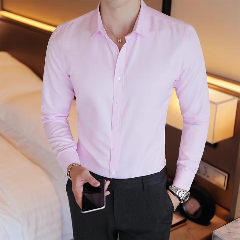 2024 High Quality Stretch Anti-Wrinkle Men Shirts Long Sleeve Dress Shirts For Male Slim Social Business Blouse Solid Color Shirt