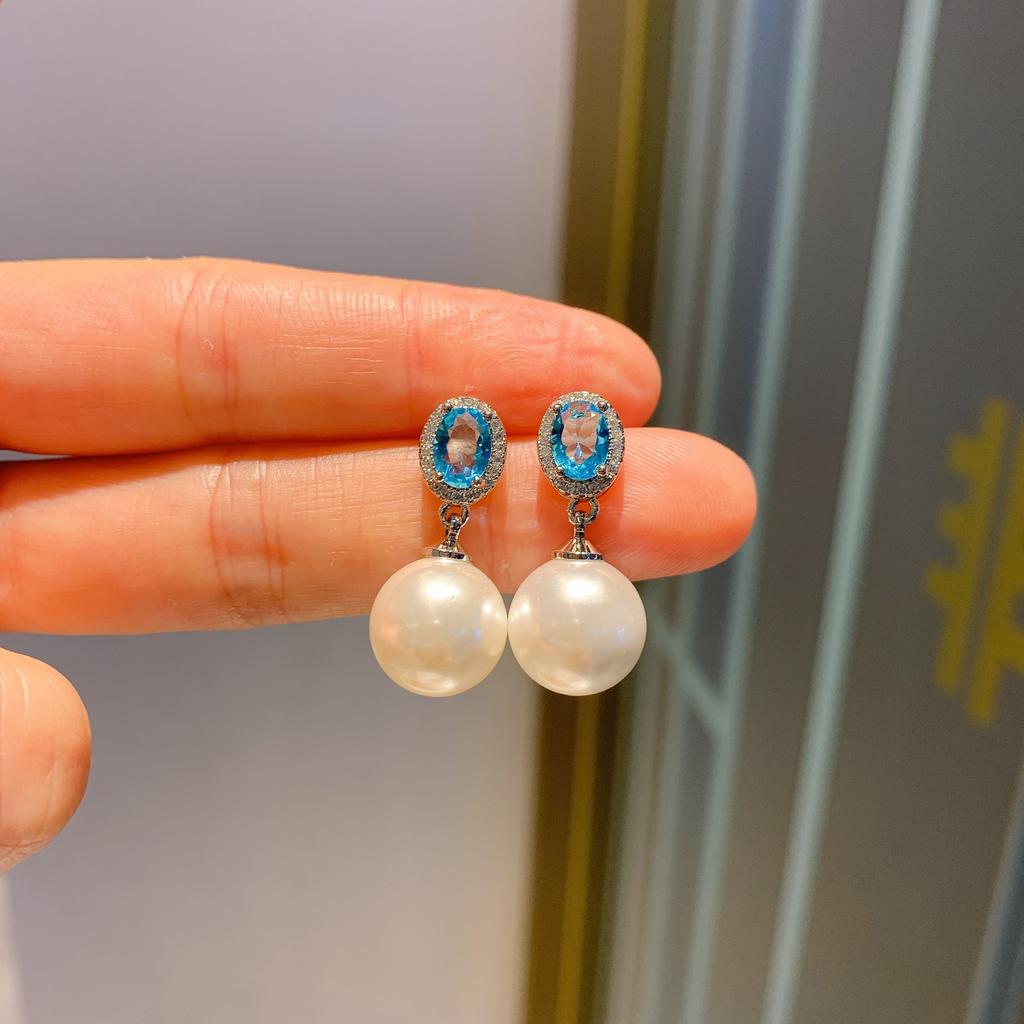 Live Streaming New Green Zircon White Australian Pearl Earrings Women Of Fairy Like Mother