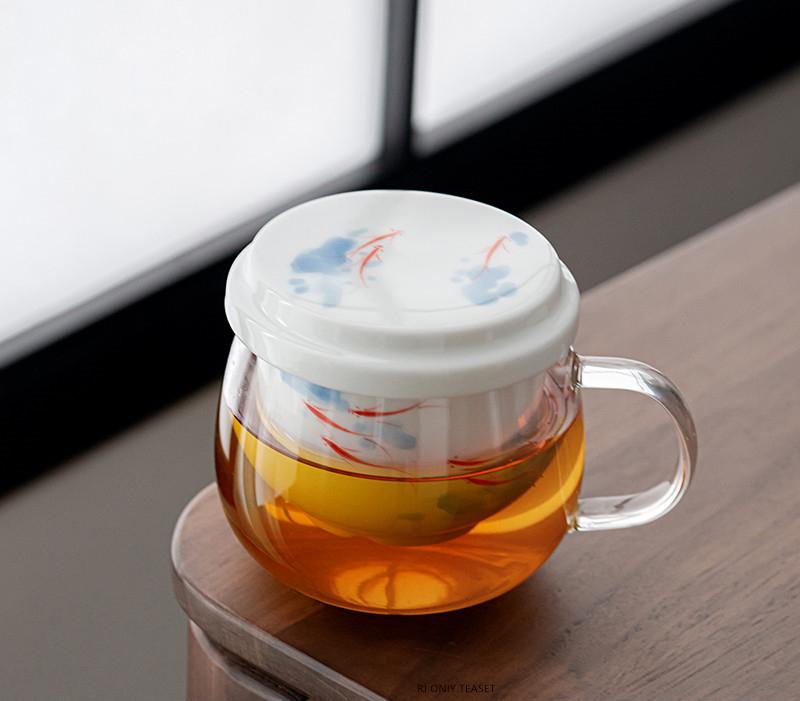 260ml Chinesische Glas-Teetasse Keramik-Siebbecher Handbemalte Blumen Teetasse Haushalt Tee-Wasser-Trennungstasse Tragbares Teegeschirr