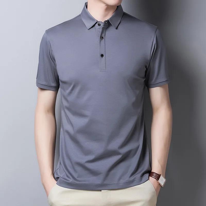Summer Middle-aged Men's Polo-collar Shirt Double Mercerized Cotton Short-sleeved T-shirt Solid Color Slim Korean Men's T-shirt